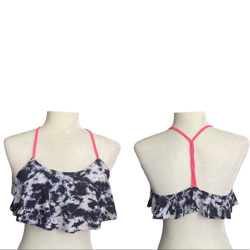 Old Navy Bikini Top Girls JR size XXL 16 Tie Dye Ruffles Navy Pink